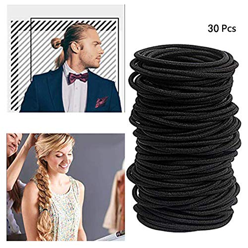 Product Cover Black Elastic Hair Bands 30 pcs Hair Ties for Thick and Curly No Metal Hair (Black)