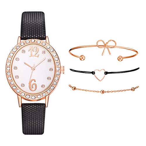 Product Cover Bangle Watch Bracelet Set, Women Watch Suit Dial Inlaid Rhinestone Stainless Steel Watch Analog Quartz Watch