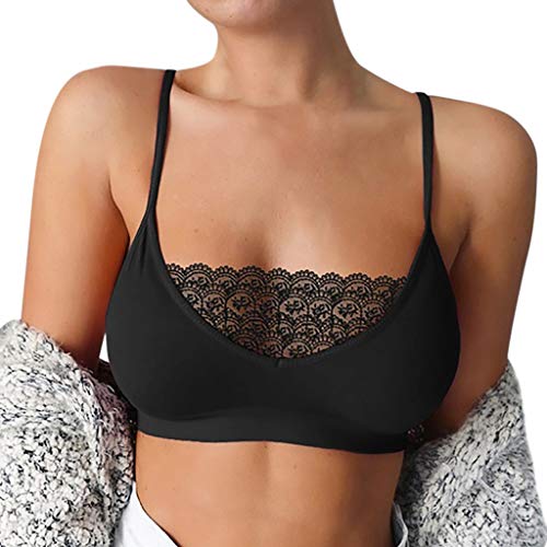 Product Cover PASHY Women's Lace Bralette Padded Bandeau Bra with Straps for Girls Sleeping Lace Seamless Breathable Push Up Bra Tops(L, Black)