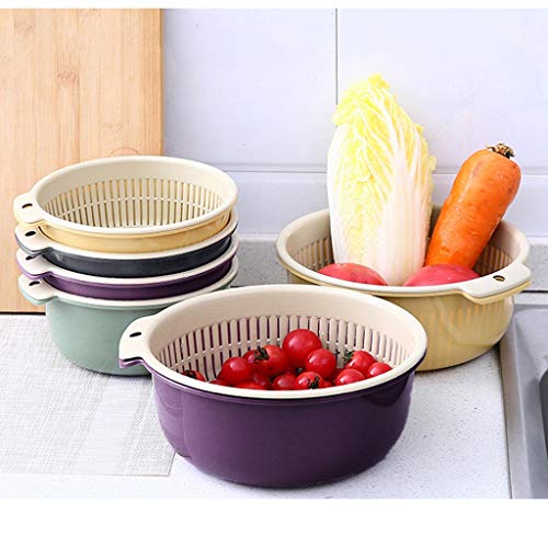 Product Cover LINKIOM Double-Layer Separation Design Multifunction Kitchen Colander, Double Layered Rotatable Drain Basin and Basket,Large and Small Size (Large, blue)