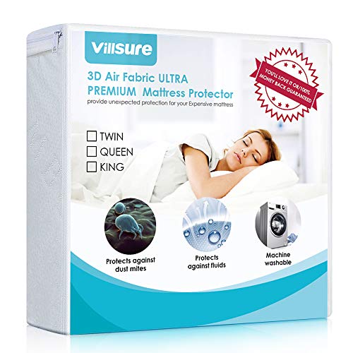 Product Cover Villsure Twin Mattress Protector Waterproof,Premium Hypoallergenic Mattress Cover Pad,3D Air Fabric,Breathable Bamboo Soft Cover