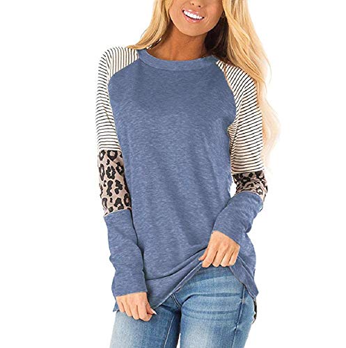 Product Cover Donbetuy Women's Leopard Print T Shirts Long Sleeve Striped Loose Casual Round Neck Tunic Tops